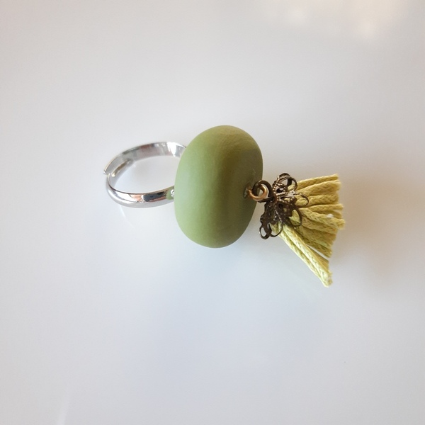 "Greenish" Χειροποίητο δαχτυλίδι από πηλό - πηλός, boho, αυξομειούμενα - 2