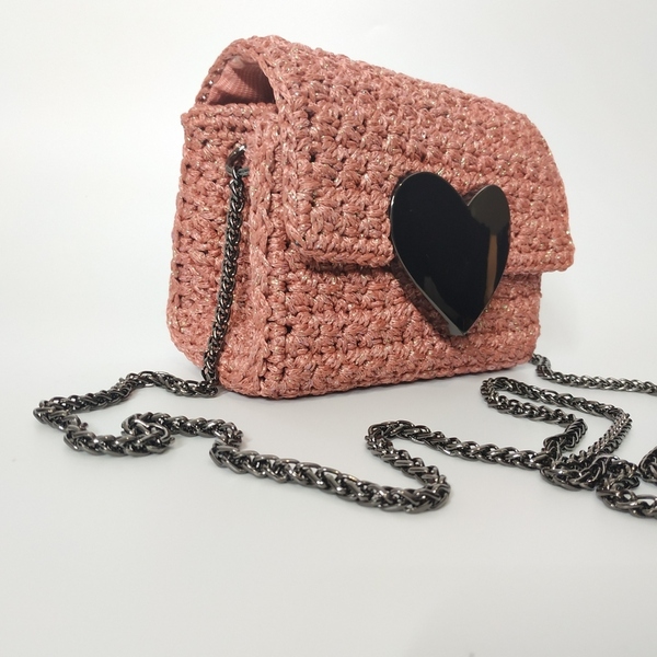 Πλεκτό τσαντάκι τύπου clutch με χερούλι χιαστί - χιαστί, clutch, βραδινές, μικρές, πλεκτές τσάντες - 2