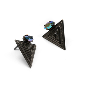 Σκουλαρίκια Τρίγωνα με Ημιπολύτιμες Crystal Πέτρες - γυαλί, ορείχαλκος, πέτρες, καρφωτά, boho