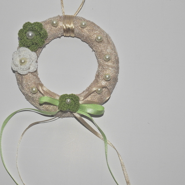 Διακοσμητικό Στεφανάκι με πλεκτές λεπτομέρειες '' Green Circle '' - στεφάνια, διακόσμηση, πλεκτά - 2