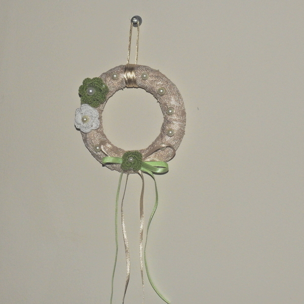 Διακοσμητικό Στεφανάκι με πλεκτές λεπτομέρειες '' Green Circle '' - στεφάνια, διακόσμηση, πλεκτά - 3
