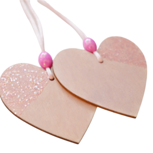 Σετ 2 κρεμαστές ξύλινες καρδιές - ροζ, καρδιά, κορίτσι, διακοσμητικά