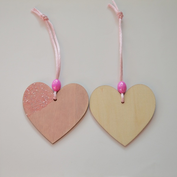 Σετ 2 κρεμαστές ξύλινες καρδιές - ροζ, καρδιά, κορίτσι, κρεμαστά, διακοσμητικά, κρεμαστό διακοσμητικό - 3