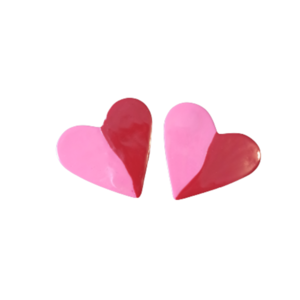 Διχρωμες μεγάλες καρδιές σκουλαρίκια από πολυμερικο πηλο - καρφωτά, μεγάλα, πηλός, διχρωμία, καρδιά