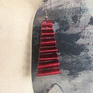 Κόκκινα μακριά εντυπωσιακά σκουλαρίκια "Odule" - αλπακάς, μακριά, κρεμαστά, μεγάλα, φθηνά - 3