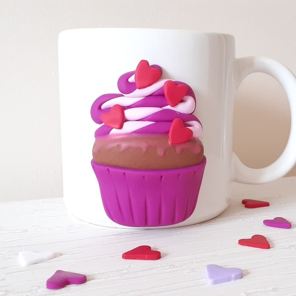Χειροποίητη κούπα cupcake με καρδιές - καρδιά, χειροποίητα, δώρα γενεθλίων, κούπες & φλυτζάνια - 2