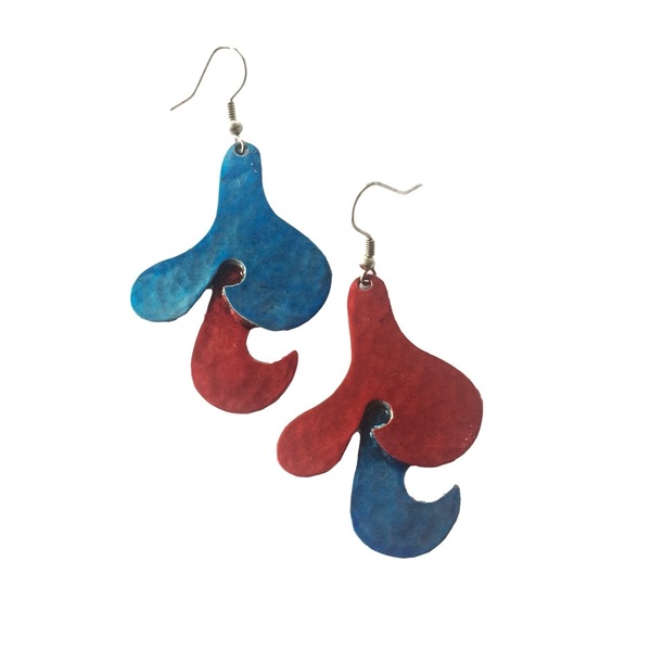 Χρωματιστά σκουλαρίκια "Μπουμπούκια" σε ασύμμετρο μπλε-κόκκινο - αλπακάς, κρεμαστά, μεγάλα, φθηνά