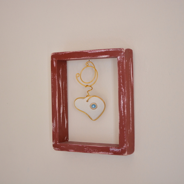 Κάδρο ξύλινο χειροποίητο ζωγραφισμένο στο χέρι Κεραμική καρδιά 20x24x5 πολύχρωμο Καπαδάκης - ζωγραφισμένα στο χέρι, πίνακες & κάδρα, χειροποίητα, ξύλινα διακοσμητικά τοίχου - 3