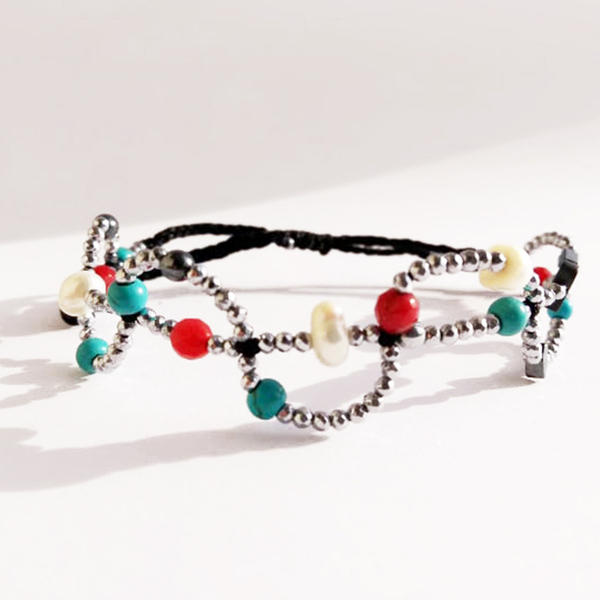 BOHO CHIC Βραχιολι με μαργαριταρια - ημιπολύτιμες πέτρες, charms, καρδιά, χεριού, αυξομειούμενα - 2