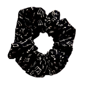 Μαύρο Scrunchie με λευκές νότες - ύφασμα, για τα μαλλιά, λαστιχάκια μαλλιών
