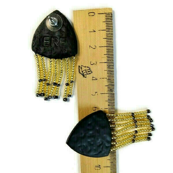 ΚΑΡΦΩΤΑ Σκουλαρικια από πολυμερικό πηλό Χειροποίητα κοσμήματα σε μαυρο - χρυσο χρωμα . Ένα μοναδικό ζευγάρι σκουλαρίκια - πηλός, μακριά, καρφωτά, boho, μεγάλα - 2