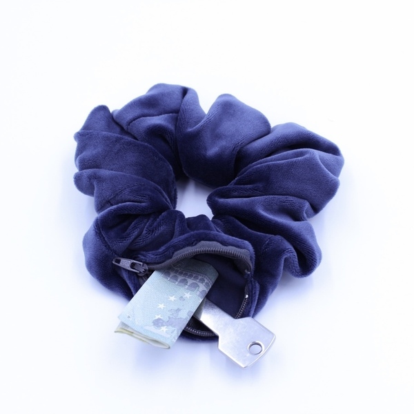 Scrunchie με Φερμουάρ Μεγάλο Λαστιχάκι Βελούδινο Χειροποίητο Μπλε - γυναικεία, χειροποίητα, για τα μαλλιά, λαστιχάκια μαλλιών