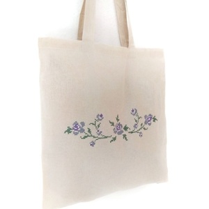 Κεντημένη Τσάντα πολλαπλών χρήσεων - Purple flowers - - ύφασμα, ώμου, λουλουδάτο, tote, πάνινες τσάντες - 2