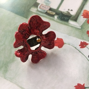 Κατακόκκινο δαχτυλίδι από αρζαντό "Red Flower" - αλπακάς, boho, μεγάλα, αυξομειούμενα, φθηνά - 4