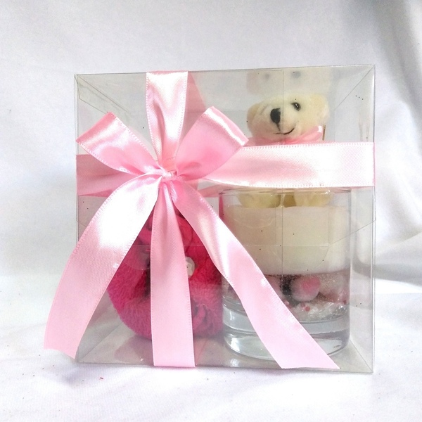 Δώρο Αγίου Βαλεντίνου σετ αρωματικό κερί-αρκουδάκι-πετσέτα 15×15×10cm - αγάπη, σετ, αρωματικό, αγ. βαλεντίνου, σετ δώρου - 2