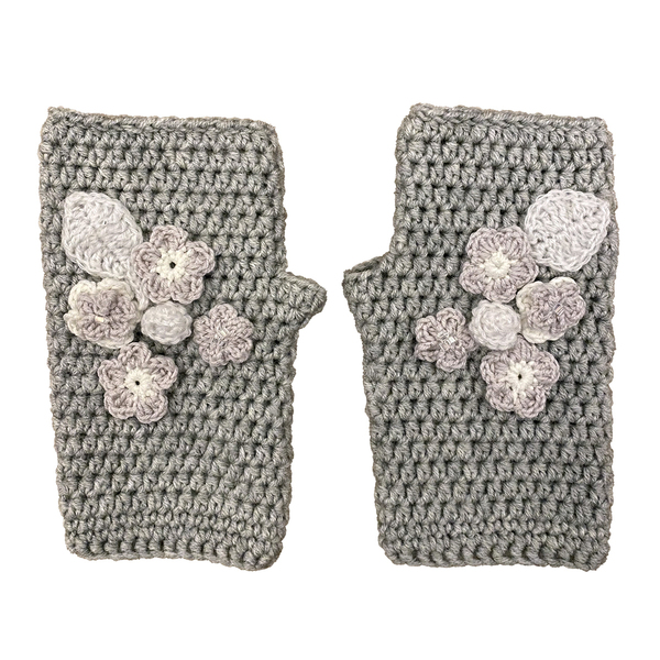 πλεκτά γάντια χωρίς δάχτυλα με λουλούδια - μαλλί