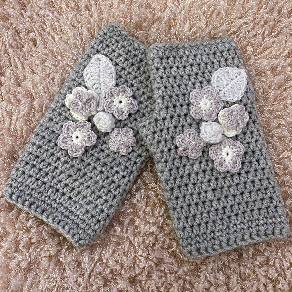 πλεκτά γάντια χωρίς δάχτυλα με λουλούδια - μαλλί - 4