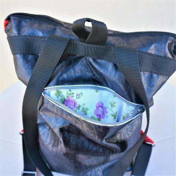 Γυναικεια τσαντα πλατης χειροποιητο backpack απο ύφασμα τύπου δερματίνη - πλάτης, σακίδια πλάτης - 4