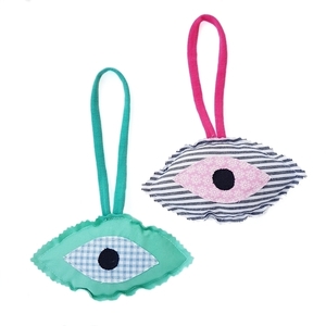 Ματάκι υφασμάτινο κρεμαστό για το μωρό (βεραμάν/ροζ) - μάτι, ματάκια, φυλαχτά
