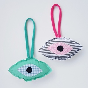 Ματάκι υφασμάτινο κρεμαστό για το μωρό (βεραμάν/ροζ) - μάτι, ματάκια, φυλαχτά - 3