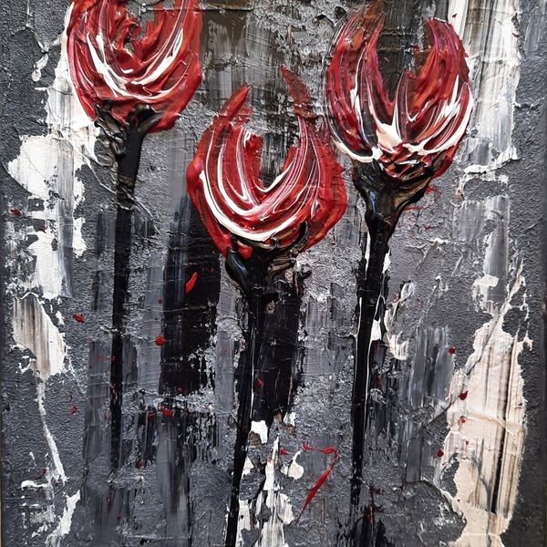 Abstract red flowers - πίνακες & κάδρα, πίνακες ζωγραφικής