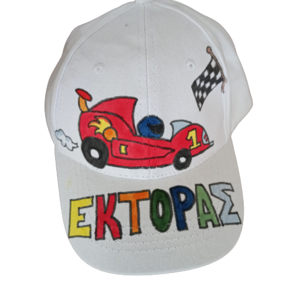 παιδικό καπέλο jockey με όνομα και θέμα αγωνιστικό αυτοκίνητο ( ράλι ) - όνομα - μονόγραμμα, personalised, καπέλα, δώρα για αγόρια