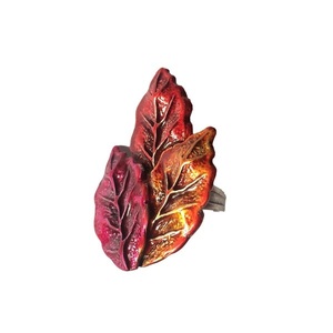 Χρωματισμένο δαχτυλίδι "3 φύλλα" - αλπακάς, boho, μεγάλα, αυξομειούμενα, φθηνά
