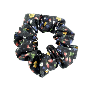 Scrunchie Black Pandesia - βαμβάκι, φλοράλ, λουλουδάτο, λαστιχάκια μαλλιών