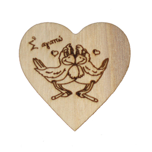 Ξύλινη καρδιά μαγνήτης (Πουλιά) - ξύλο, καρδιά, διακοσμητικά
