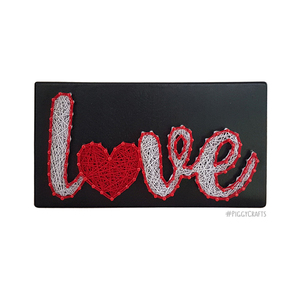 Ξύλινο διακοσμητικό με καρφιά & κλωστές "Love" 22x12cm - ξύλο, δώρο, διακοσμητικά, αγ. βαλεντίνου