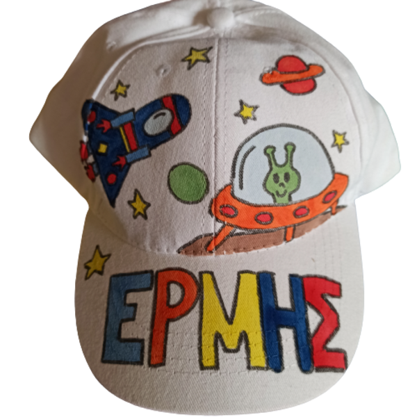 παιδικό καπέλο jockey με όνομα και θέμα ' εξωγήινος στο διάστημα ' ( allien in space ) - αγόρι, όνομα - μονόγραμμα, καπέλα, διάστημα