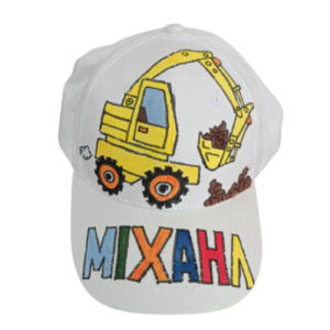 παιδικό καπέλο jockey με όνομα και θέμα μπουλντόζα ( excavator ) - όνομα - μονόγραμμα, personalised, καπέλα, δώρα για αγόρια