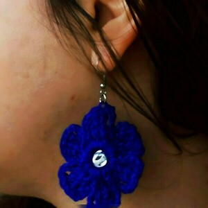 Σκουλαρίκια μπλε ελεκτρίκ λουλουδάκια - λουλούδι, κρεμαστά, μεγάλα, γιορτή της μητέρας - 3