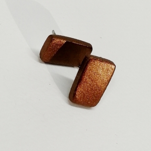 Καρφωτά σκουλαρίκια πηλού καφέ bronze - πηλός, καρφωτά, μικρά, ατσάλι - 2