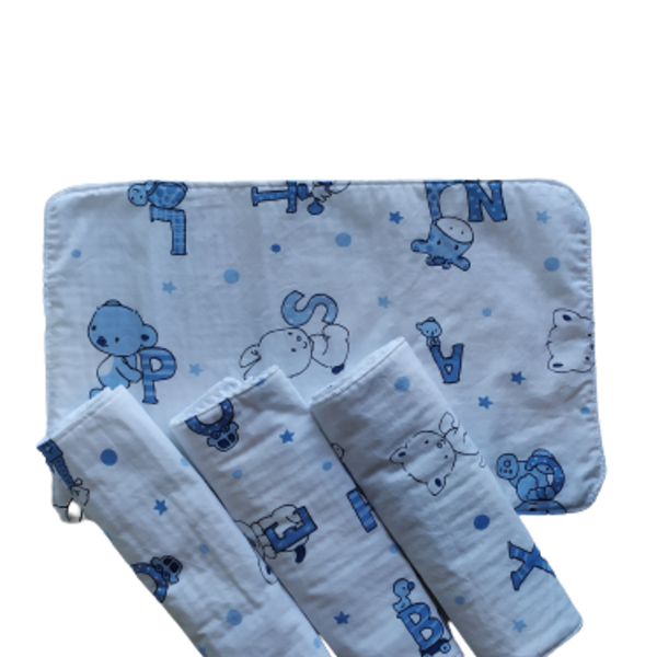 Πανάκια φροντίδας λευκά με μπλε γράμματα - αγόρι, δώρο, βρεφικά, πετσέτες