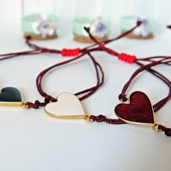 Βραχιόλι Καρδιά - σμάλτος, καρδιά, κοσμήματα, αγ. βαλεντίνου, χεριού, αυξομειούμενα - 2