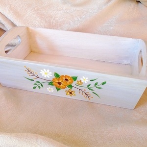 Ξύλινη ψωμιέρα, ζωγραφισμένη στο χέρι με λουλούδια. - ζωγραφισμένα στο χέρι, μαμά, είδη σερβιρίσματος - 2