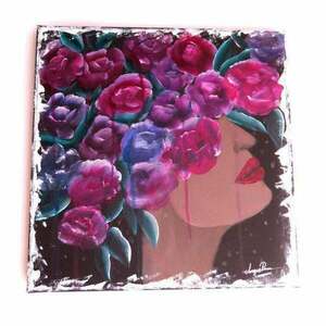 Πίνακας "Floral girl" με ακρυλικά - πίνακες & κάδρα, καμβάς, λουλούδια, πίνακες ζωγραφικής