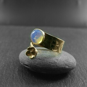 " Opal moon " - Χειροποίητο επίχρυσο 18Κ δαχτυλίδι με Οπαλίνα. - ημιπολύτιμες πέτρες, chevalier, επιχρυσωμένα, αυξομειούμενα - 2