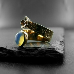 " Opal moon " - Χειροποίητο επίχρυσο 18Κ δαχτυλίδι με Οπαλίνα. - ημιπολύτιμες πέτρες, chevalier, επιχρυσωμένα, αυξομειούμενα - 3