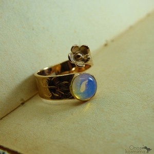 " Opal moon " - Χειροποίητο επίχρυσο 18Κ δαχτυλίδι με Οπαλίνα. - ημιπολύτιμες πέτρες, chevalier, επιχρυσωμένα, αυξομειούμενα - 5