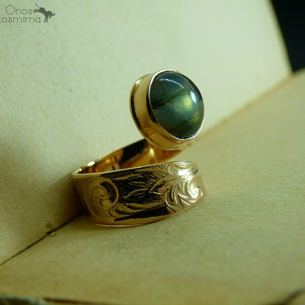 " Golden Labradorite " - Xειροποίητο επίχρυσο 18K δαχτυλίδι με Λαβραδορίτη. - ημιπολύτιμες πέτρες, chevalier, επιχρυσωμένα, αυξομειούμενα - 5