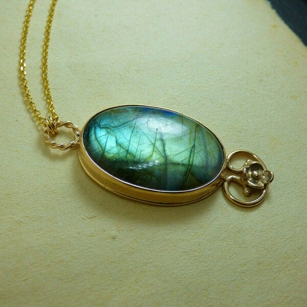 " Romantic Labradorite " - Xειροποίητο επίχρυσο μενταγιόν 18Κ με Λαβραδορίτη! - μακριά, επιχρυσωμένα, ημιπολύτιμες πέτρες, χειροποίητα - 4