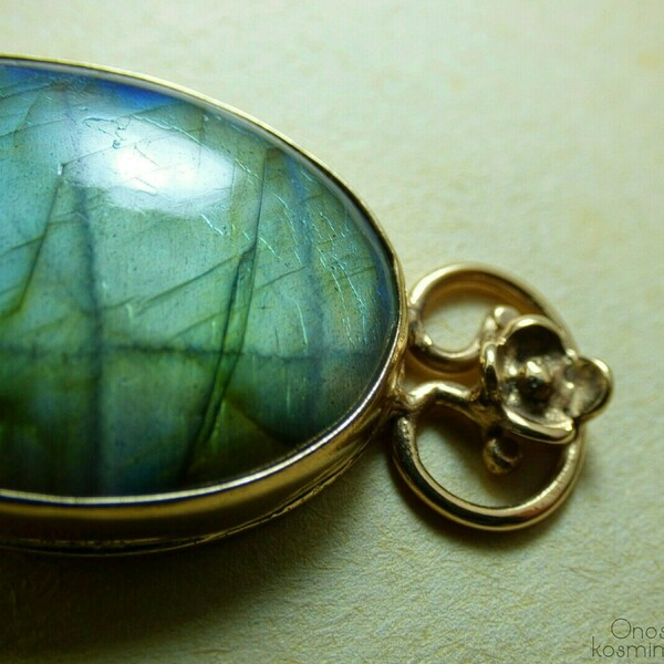 " Romantic Labradorite " - Xειροποίητο επίχρυσο μενταγιόν 18Κ με Λαβραδορίτη! - μακριά, επιχρυσωμένα, ημιπολύτιμες πέτρες, χειροποίητα - 5