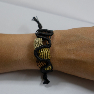 Βραχιόλι macrame κύμα χρυσό - μακραμέ, κορδόνια, boho, χεριού, αυξομειούμενα - 2