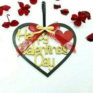 Ξύλινη διακοσμητική Καρδιά Happy Valentines Day - ξύλο, καρδιά, διακοσμητικά