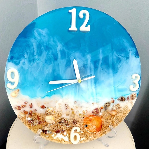 Ρολόι απο Υγρό γυαλί ρητίνη (κρύσταλλο) - γυαλί, τοίχου, επιτραπέζια - 3