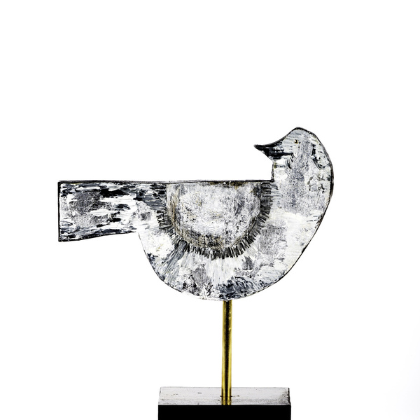 Διακοσμητικό πτηνό ασημί - ξύλο, ζωγραφισμένα στο χέρι, μέταλλο, χειροποίητα, διακοσμητικά