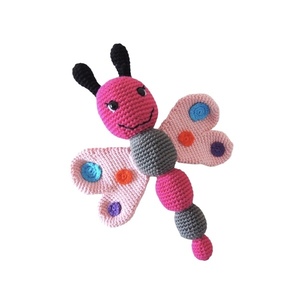 Πλεκτή πεταλούδα 27cm - crochet, πεταλούδα, amigurumi, κουδουνίστρα, δώρο γέννησης