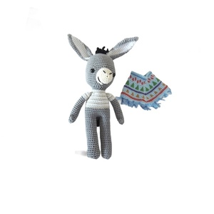Πλεκτός γάιδαρος με πόντσο 32cm - crochet, λούτρινα, amigurumi, δώρο γέννησης - 2
